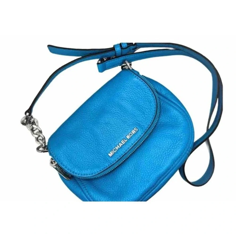 Michael Kors Bedford Flap Crossbody‎ Electric Blue Pebbled Leather Silver 17-05